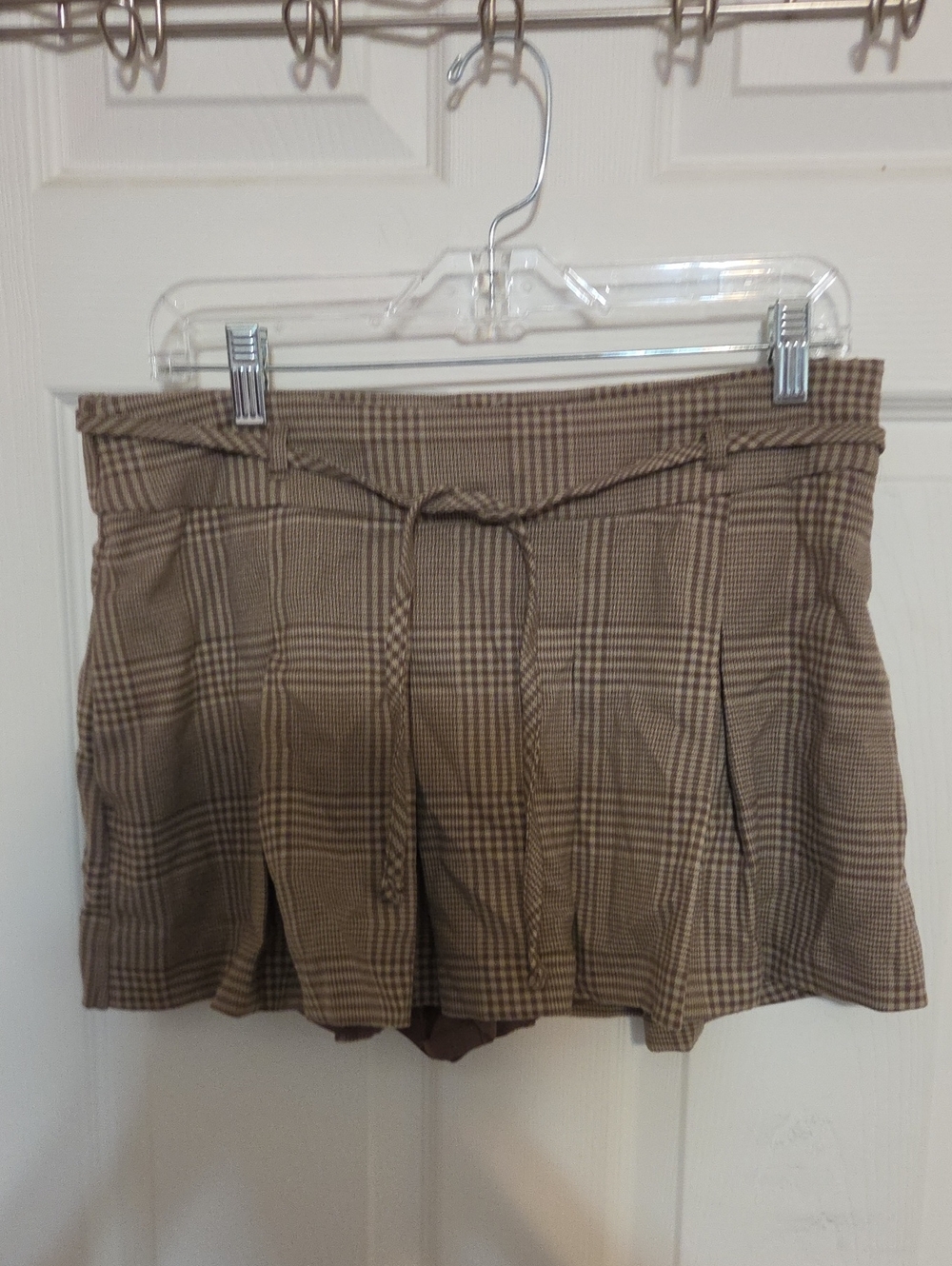 Hollister Brown Plaid Paperbag Waist Skort with Tie